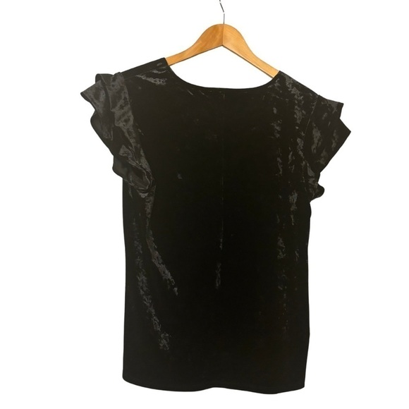 a.n.a NWT Black Velvet Ruffle Sleeve Top - Picture 2 of 4